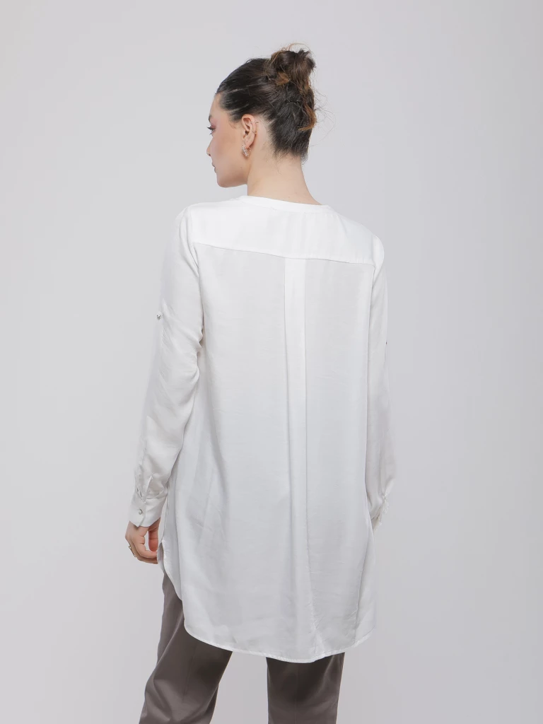 BLOUSE LONGUE FLUIDE À BOUTONS ET MANCHES LONGUES