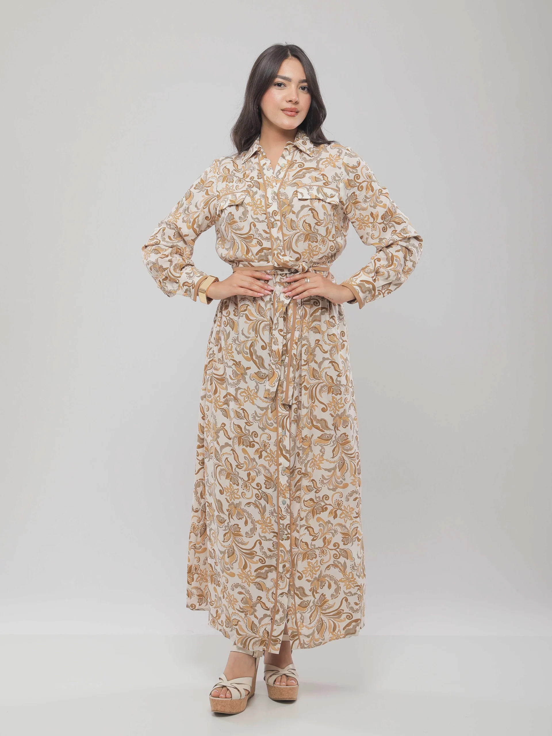ROBE CHEMISE IMPRIMÉE À CEINTURE