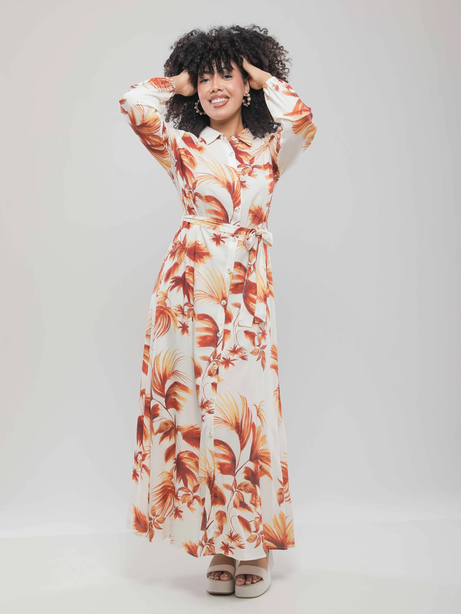 ROBE CHEMISE LONGUE CEINTURÉE