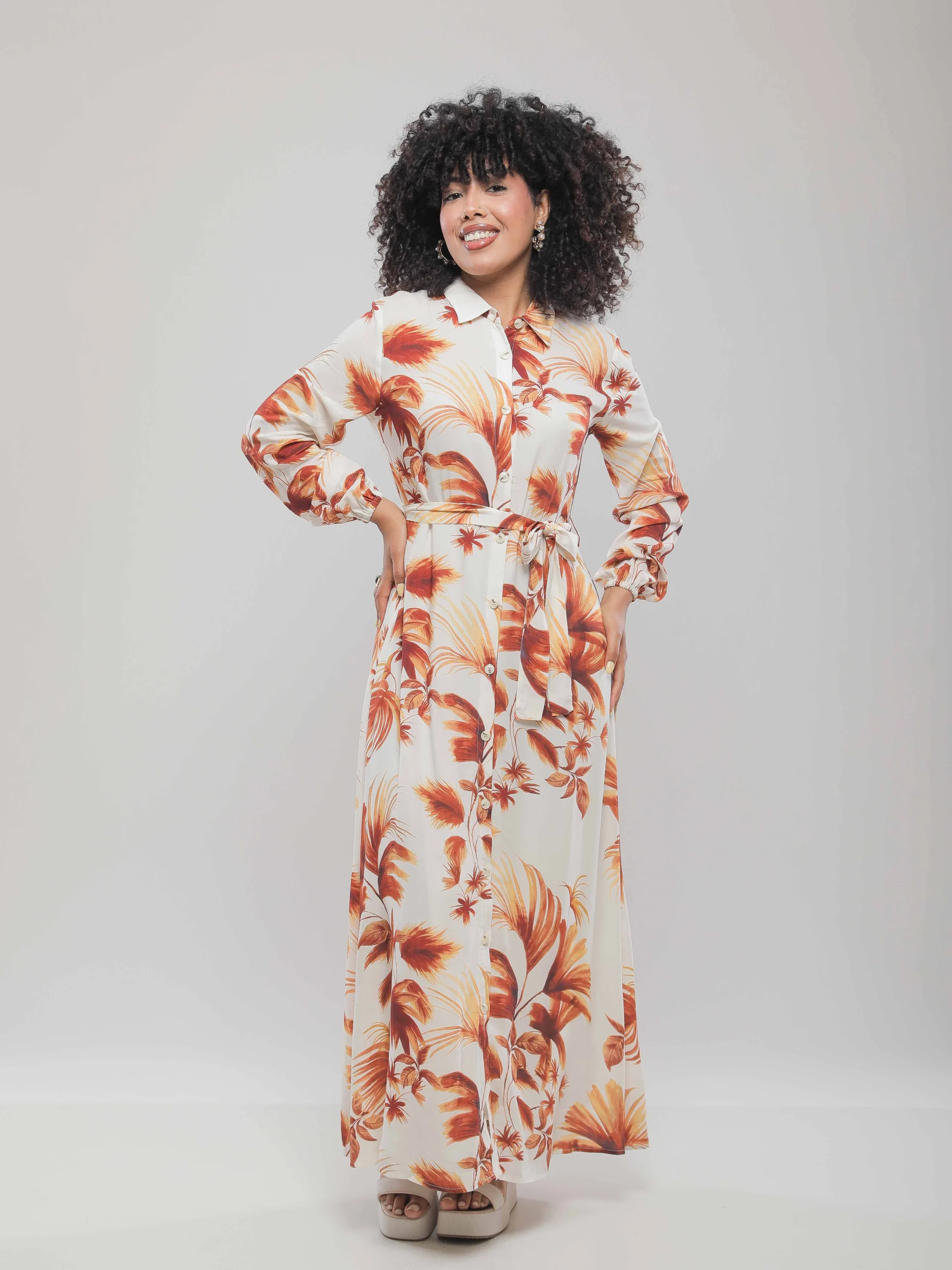 ROBE CHEMISE LONGUE CEINTURÉE