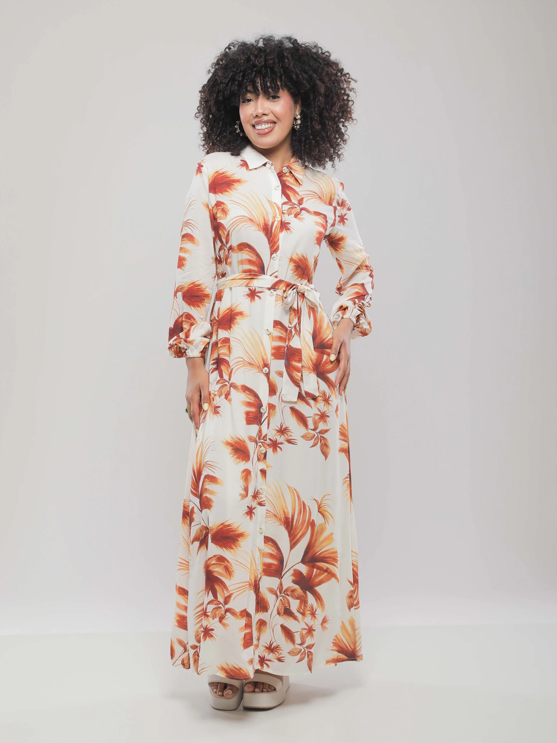 ROBE CHEMISE LONGUE CEINTURÉE