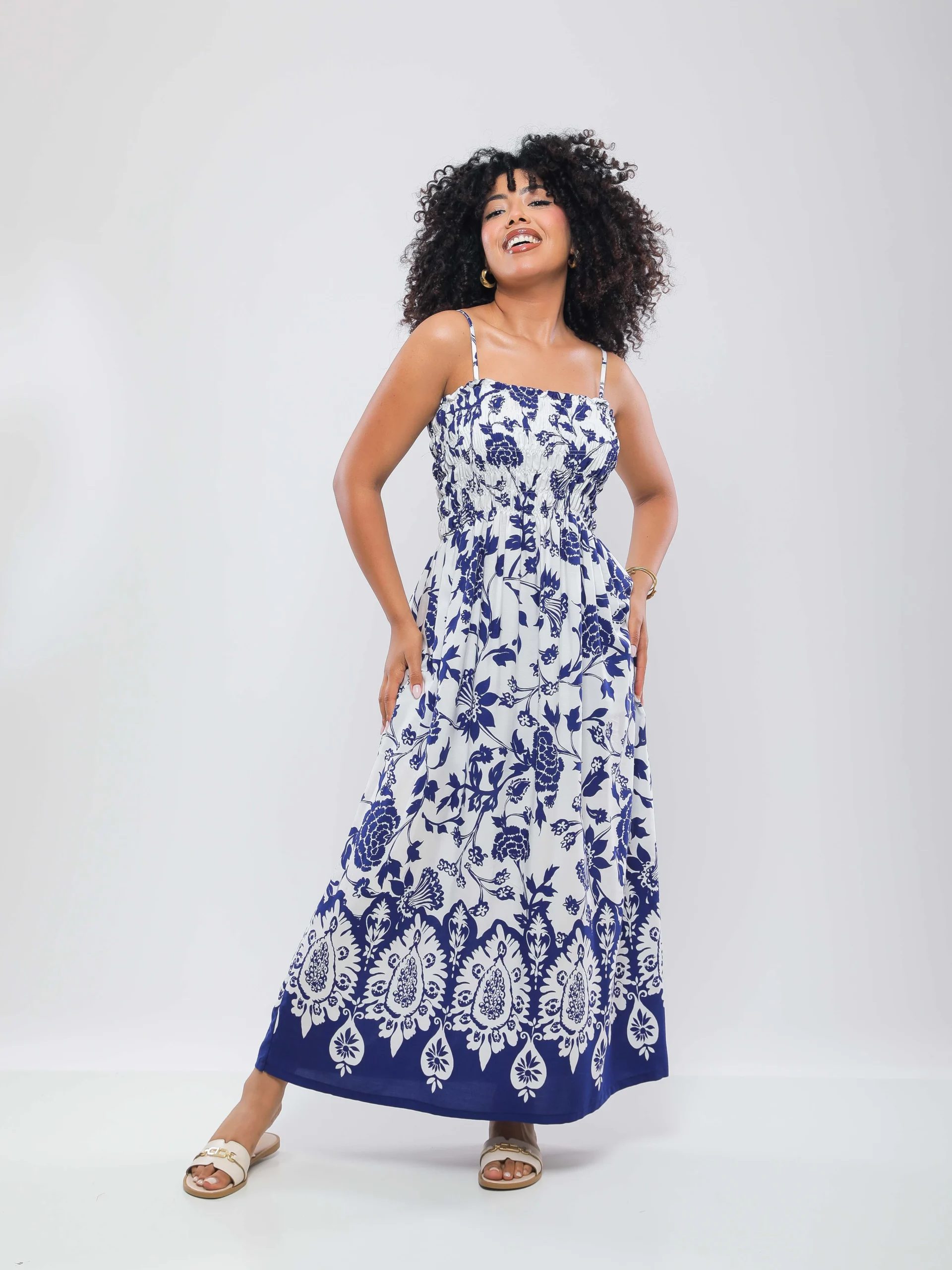 ROBE LONGUE IMPRIMÉE À BRETELLES FINES