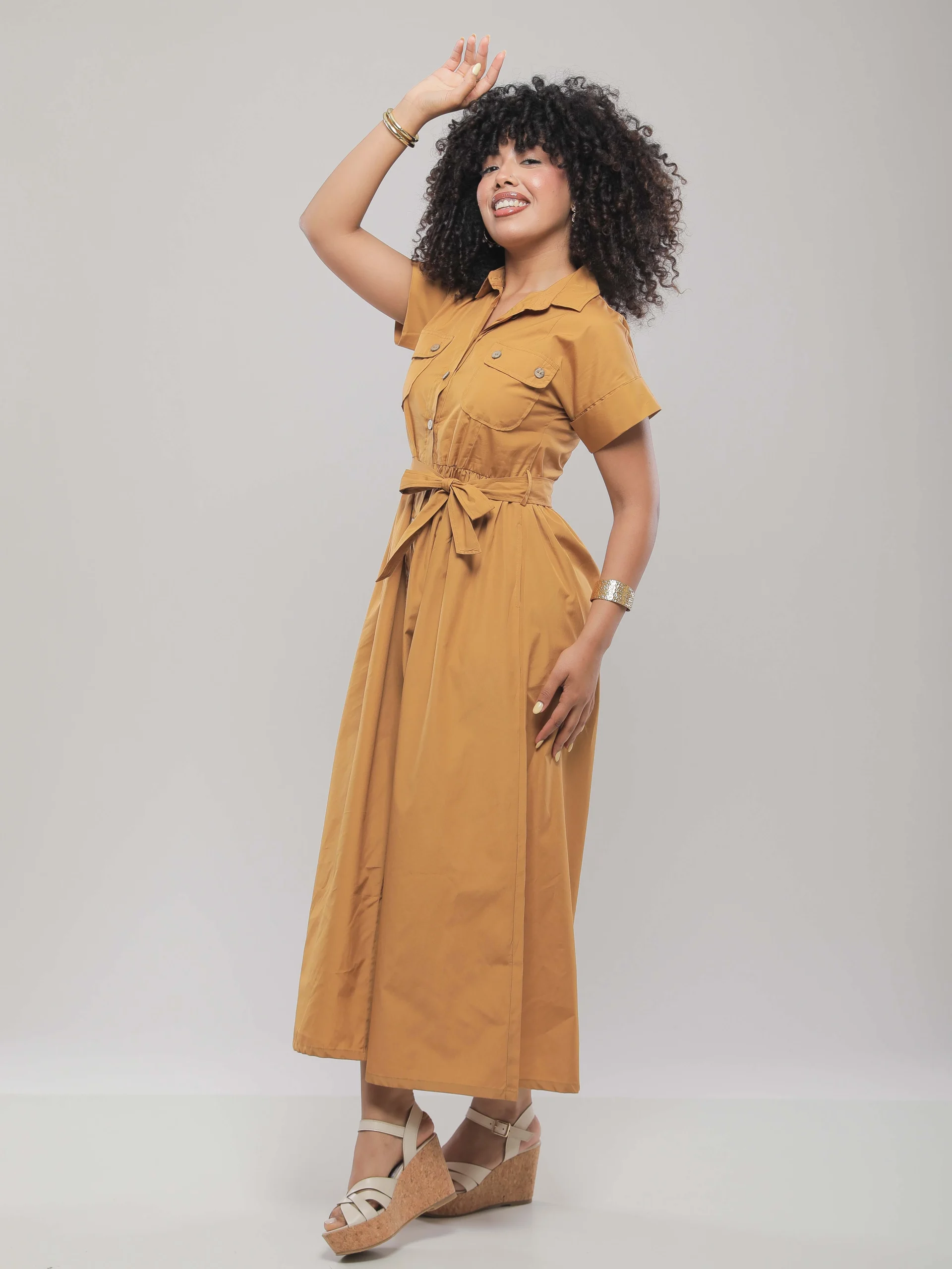 ROBE MI-LONGUE EN COTON CEINTURÉE