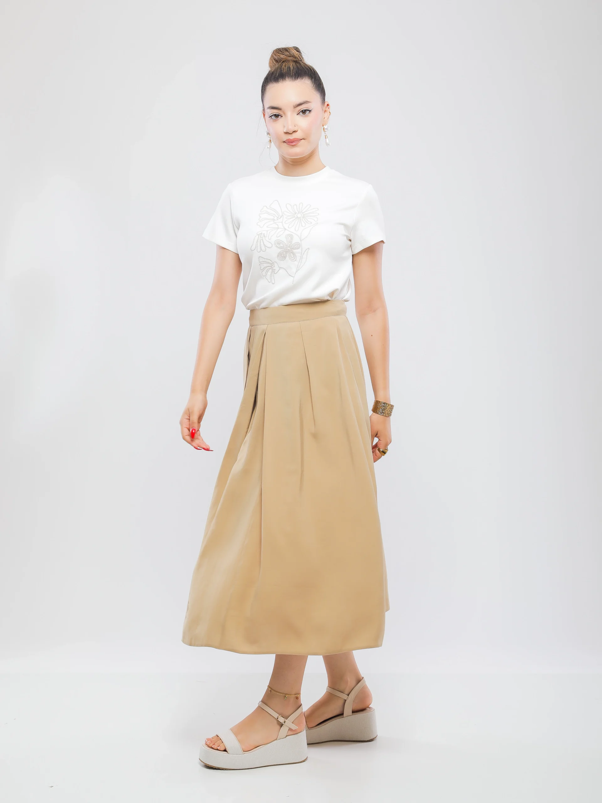 JUPE LONGUE PLISSÉE FLUIDE À TAILLE HAUTE