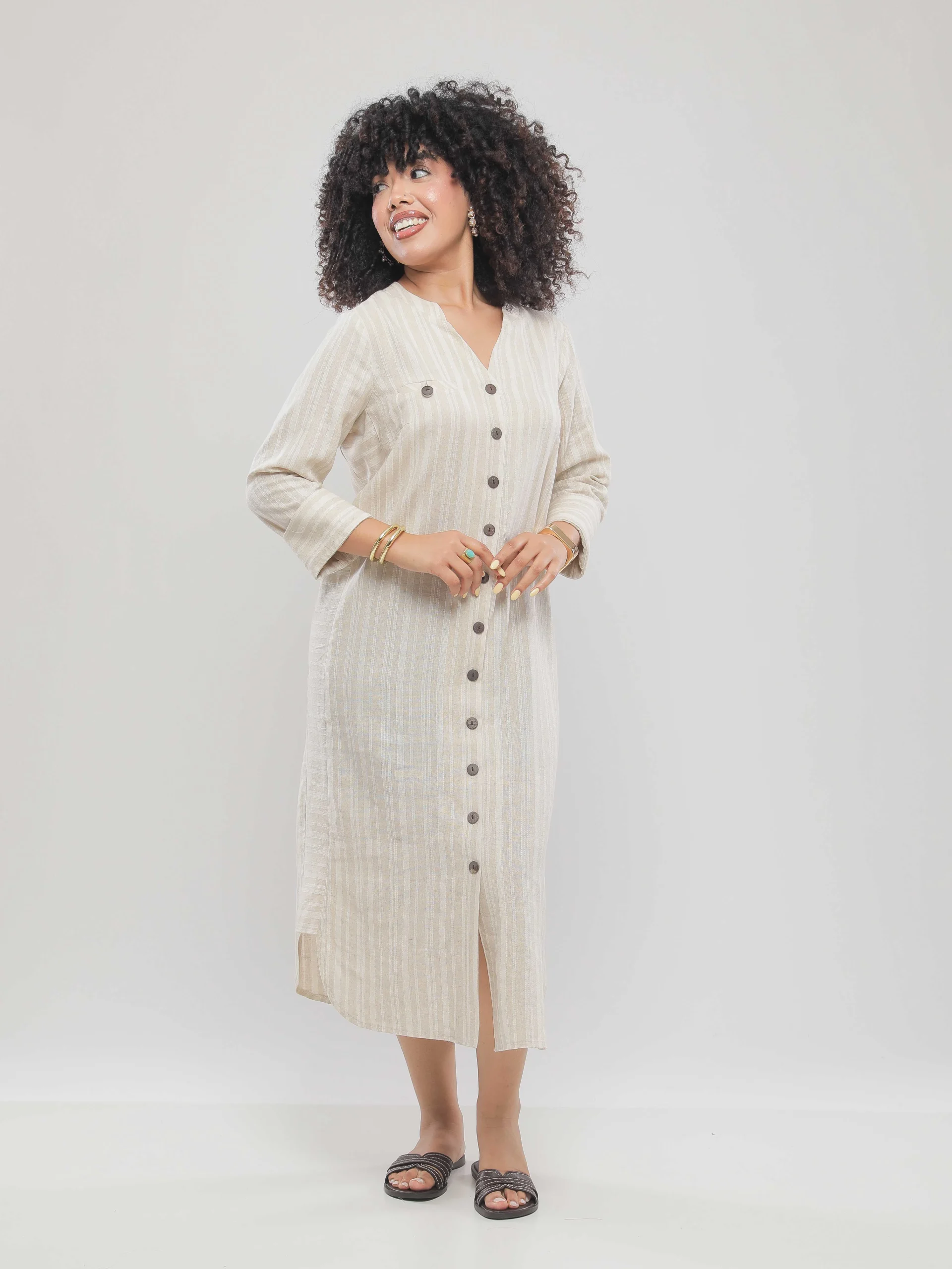 ROBE MI-LONGUE EN LIN