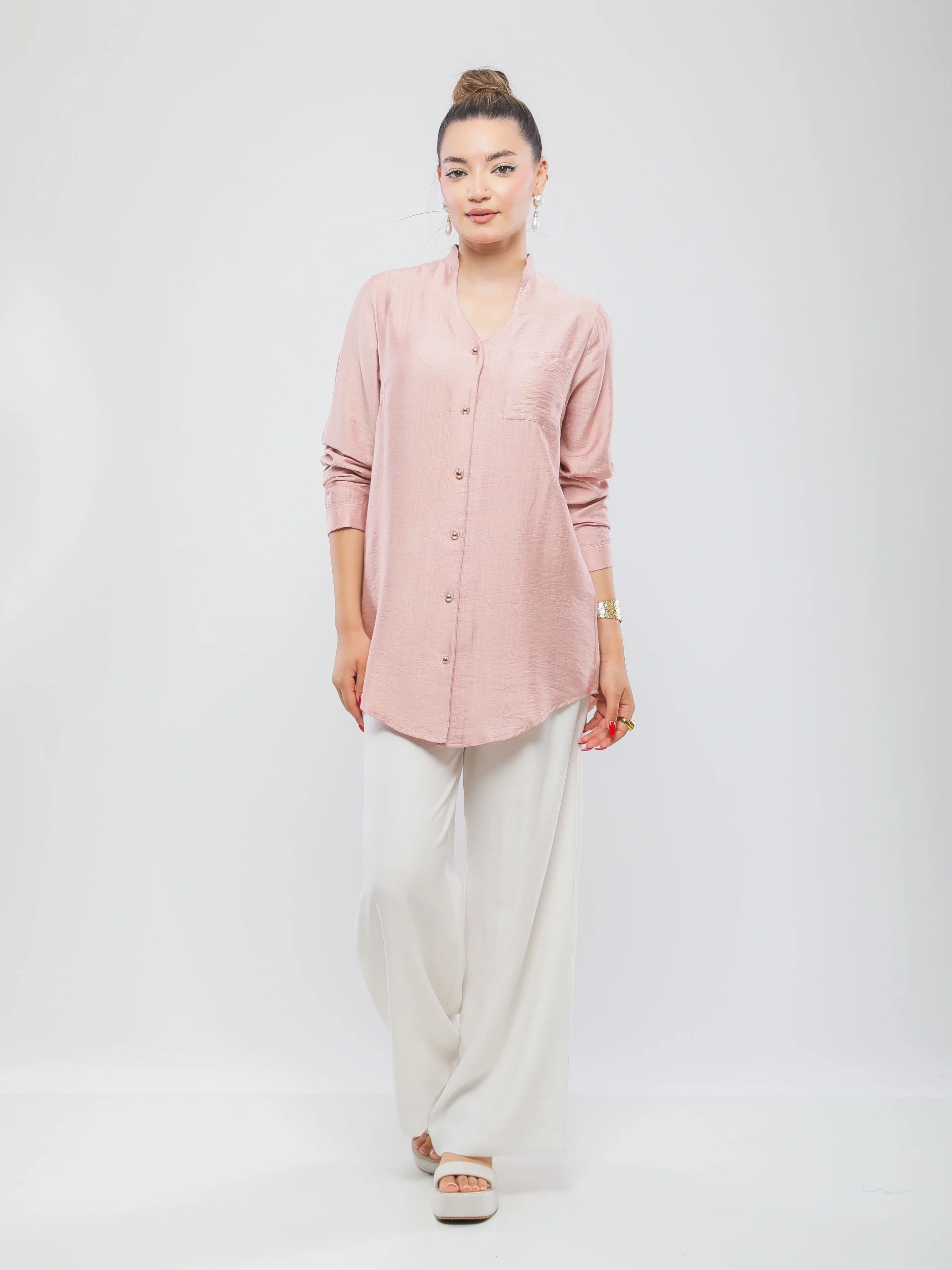 CHEMISE LONGUE COL MAO BOUTONNÉE