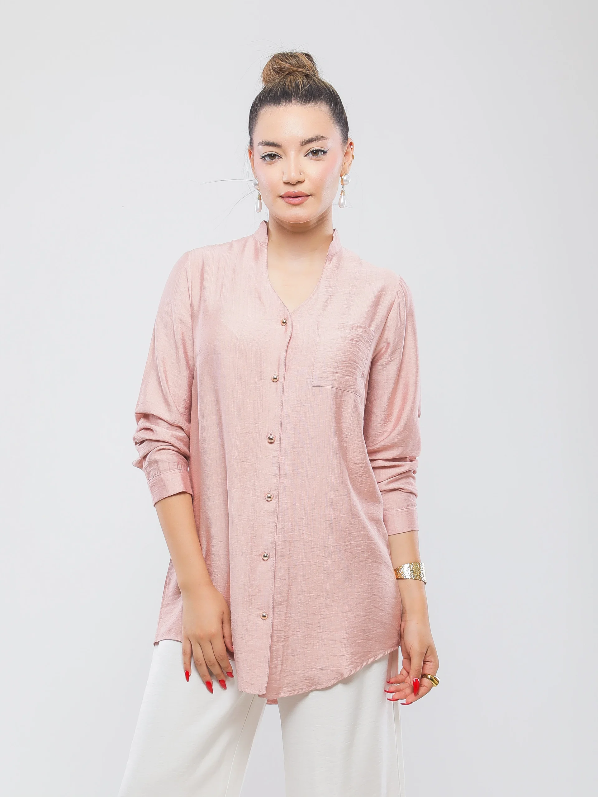 CHEMISE LONGUE COL MAO BOUTONNÉE