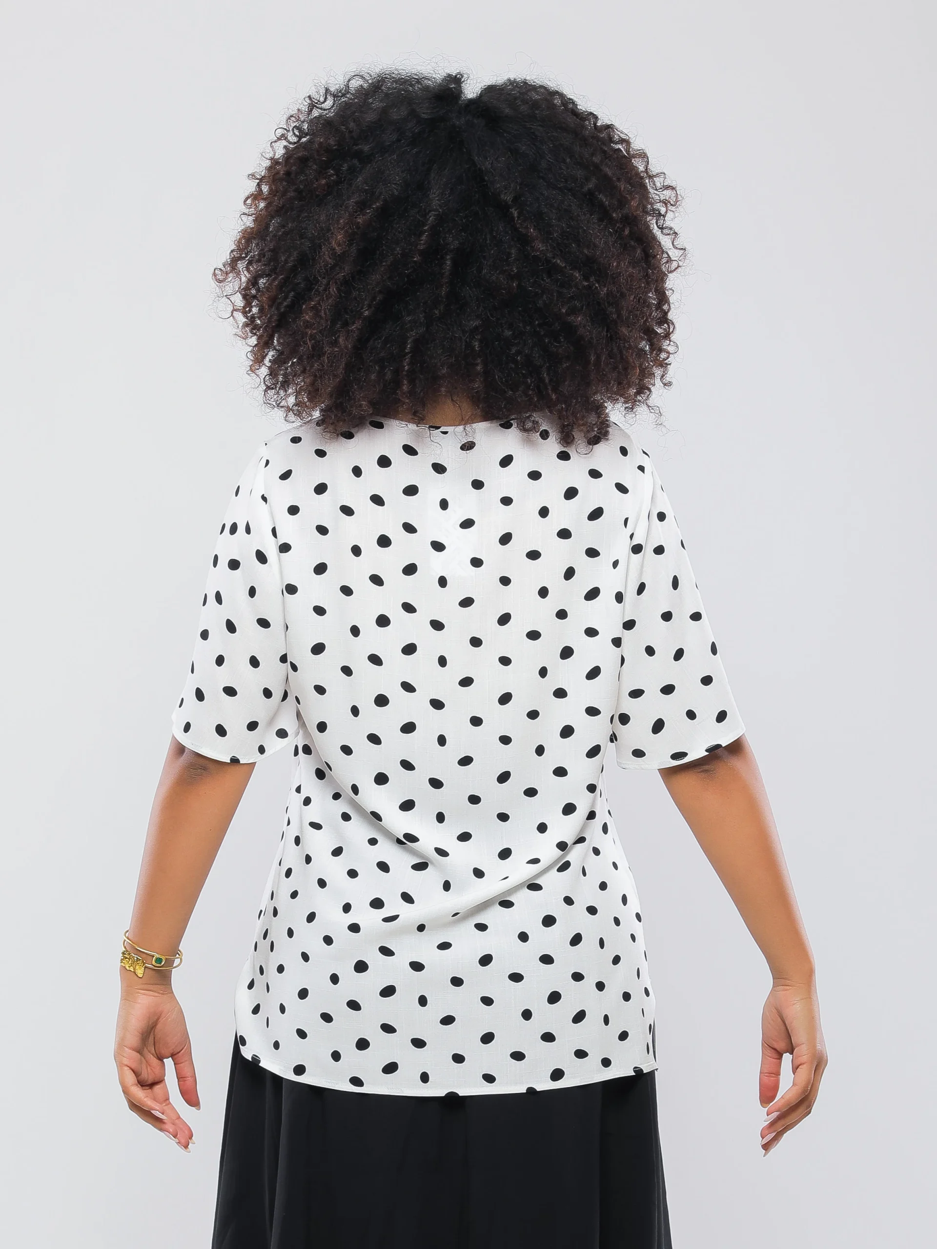 BLOUSE À POIS COL V ÉLÉGANTE