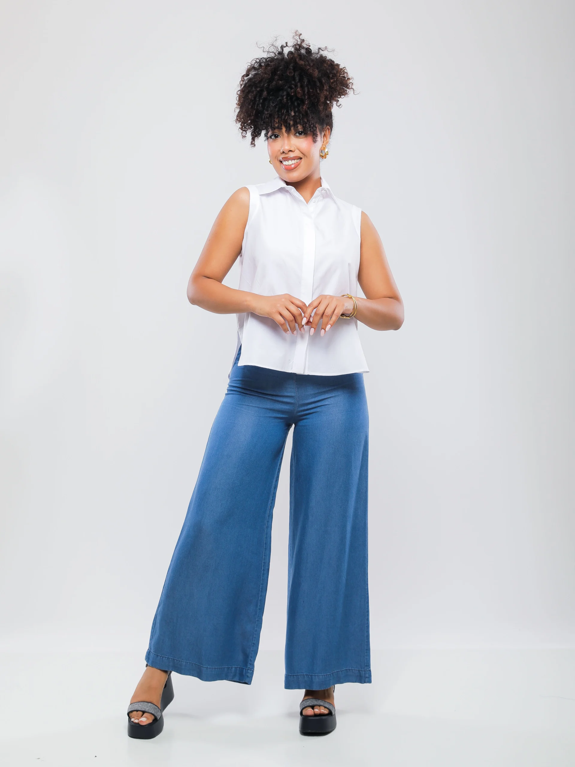 PANTALON LARGE FLUIDE À TAILLE HAUTE