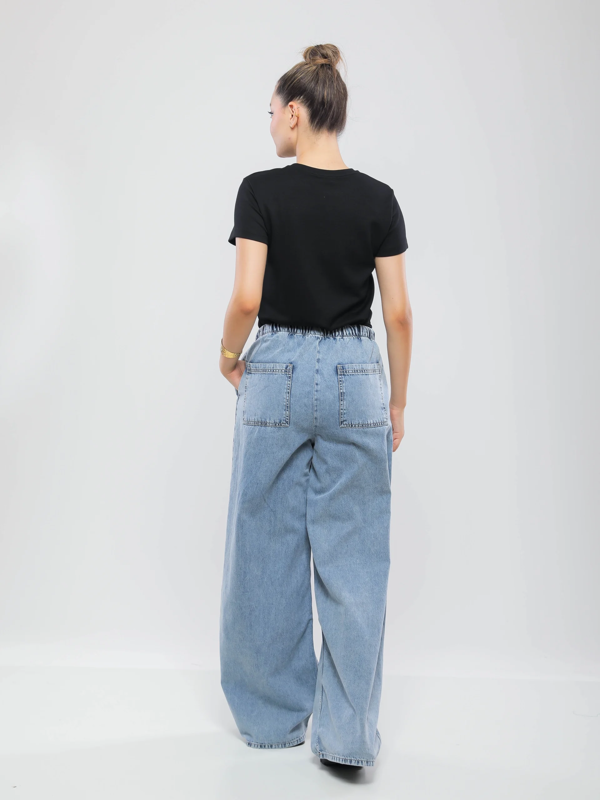 PANTALON JEANS LARGE À TAILLE HAUTE