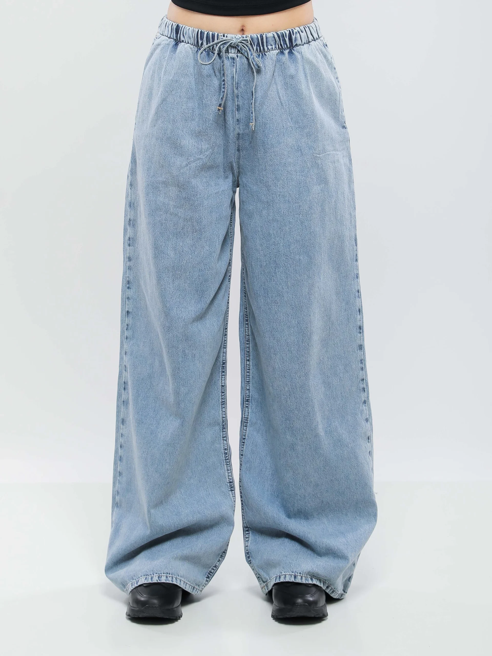 PANTALON JEANS LARGE À TAILLE HAUTE