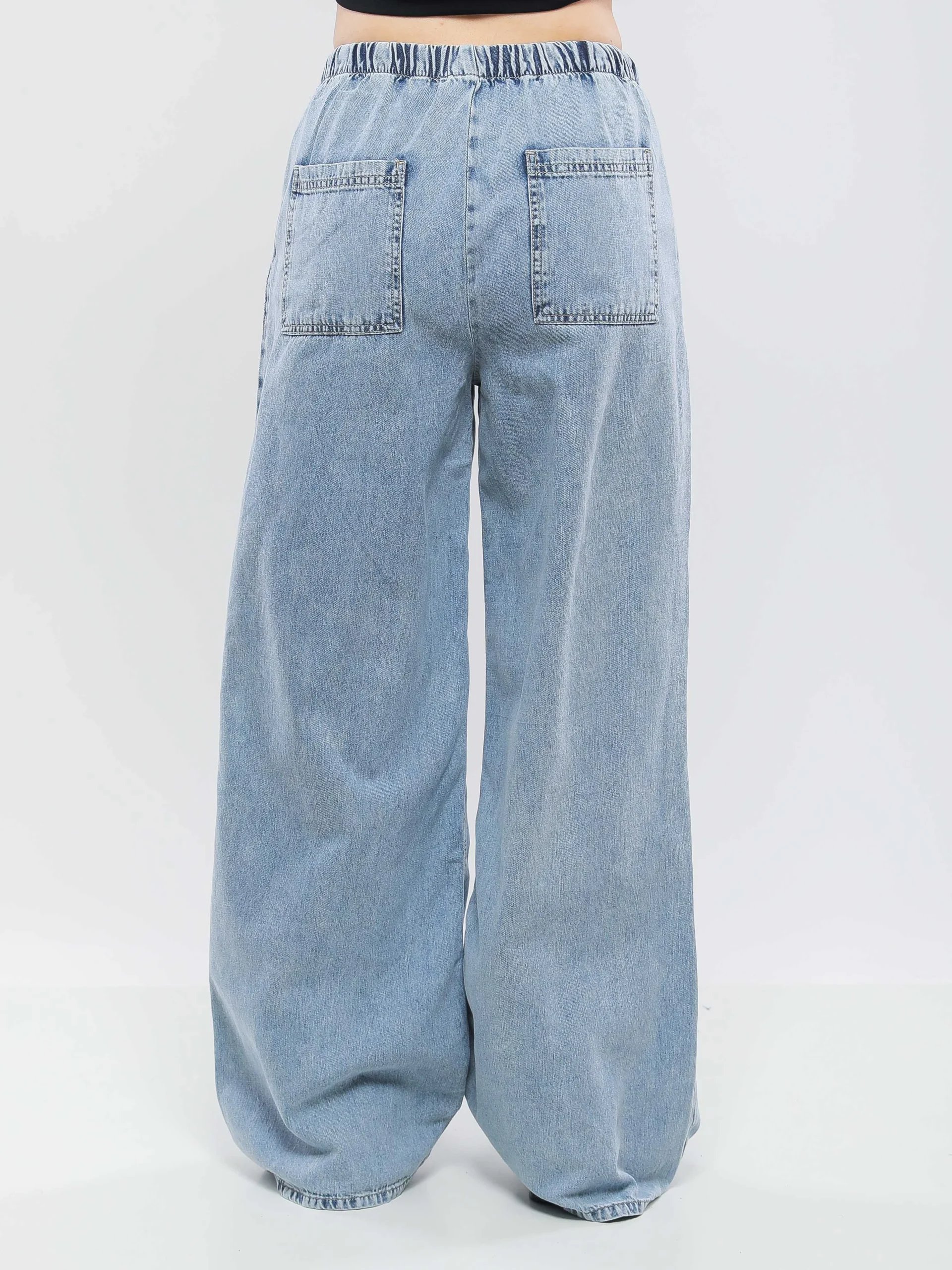 PANTALON JEANS LARGE À TAILLE HAUTE