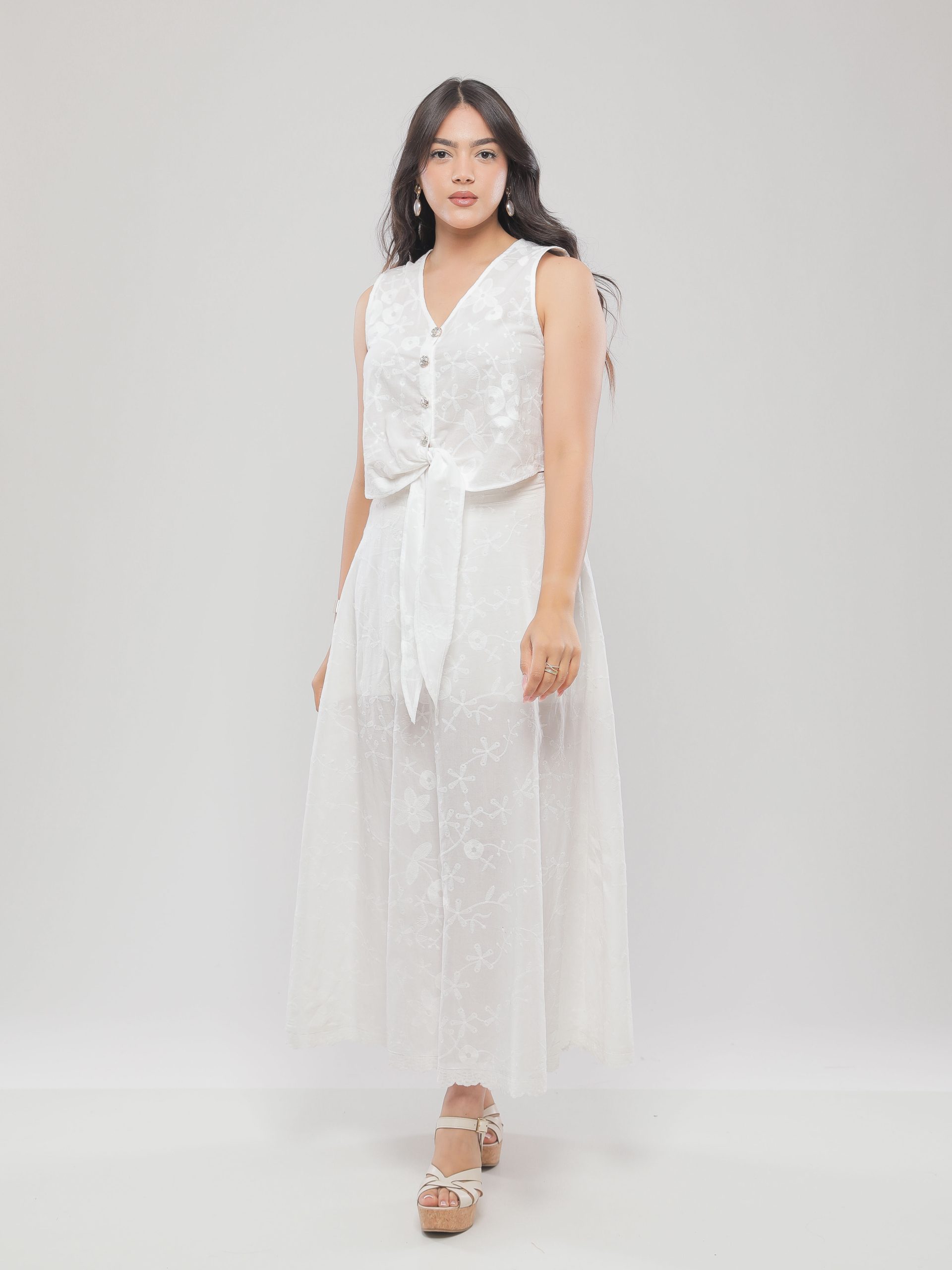 ENSEMBLE LONG EN DENTELLE FLORALE ÉLÉGANT