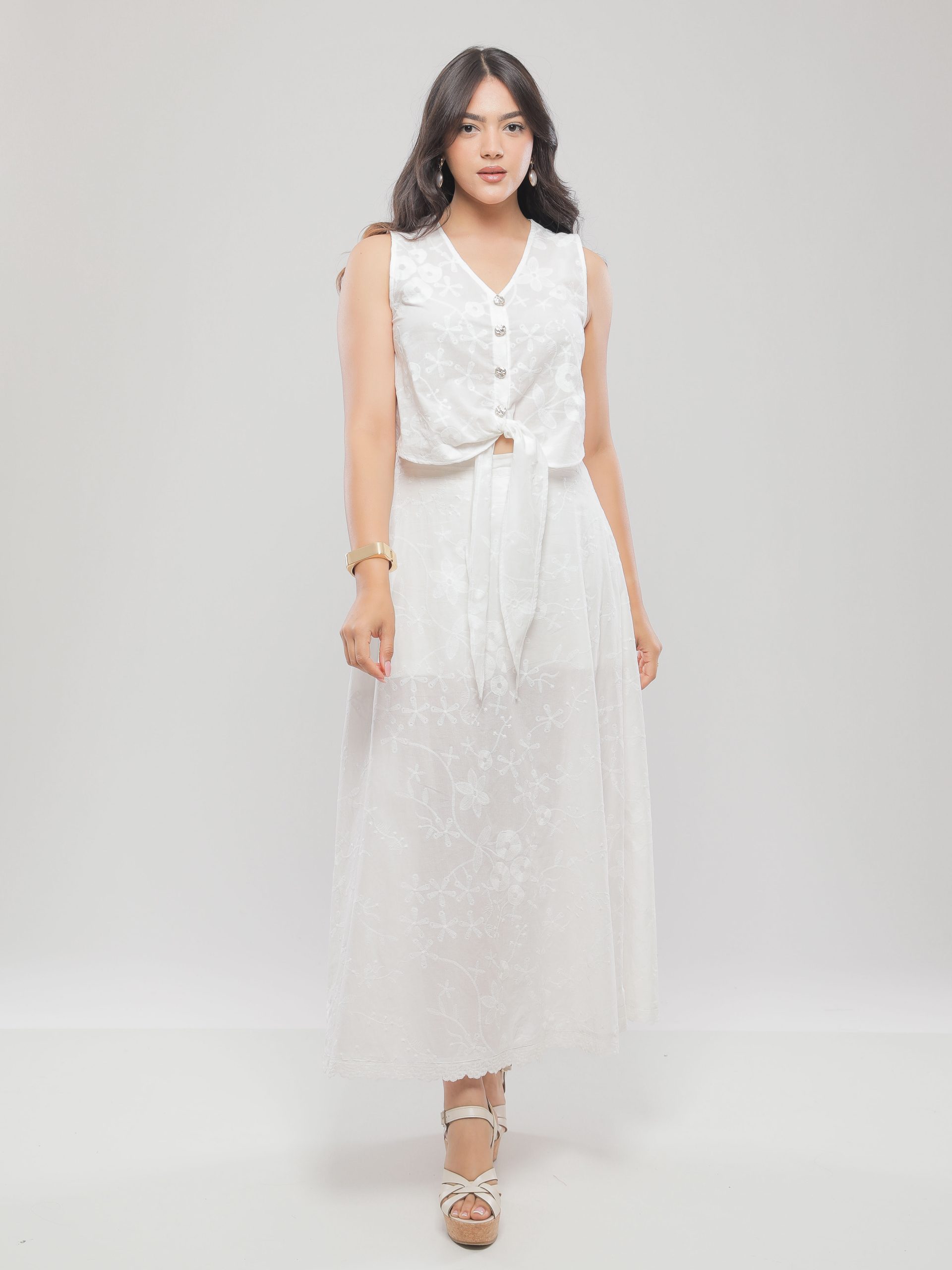 ENSEMBLE LONG EN DENTELLE FLORALE ÉLÉGANT