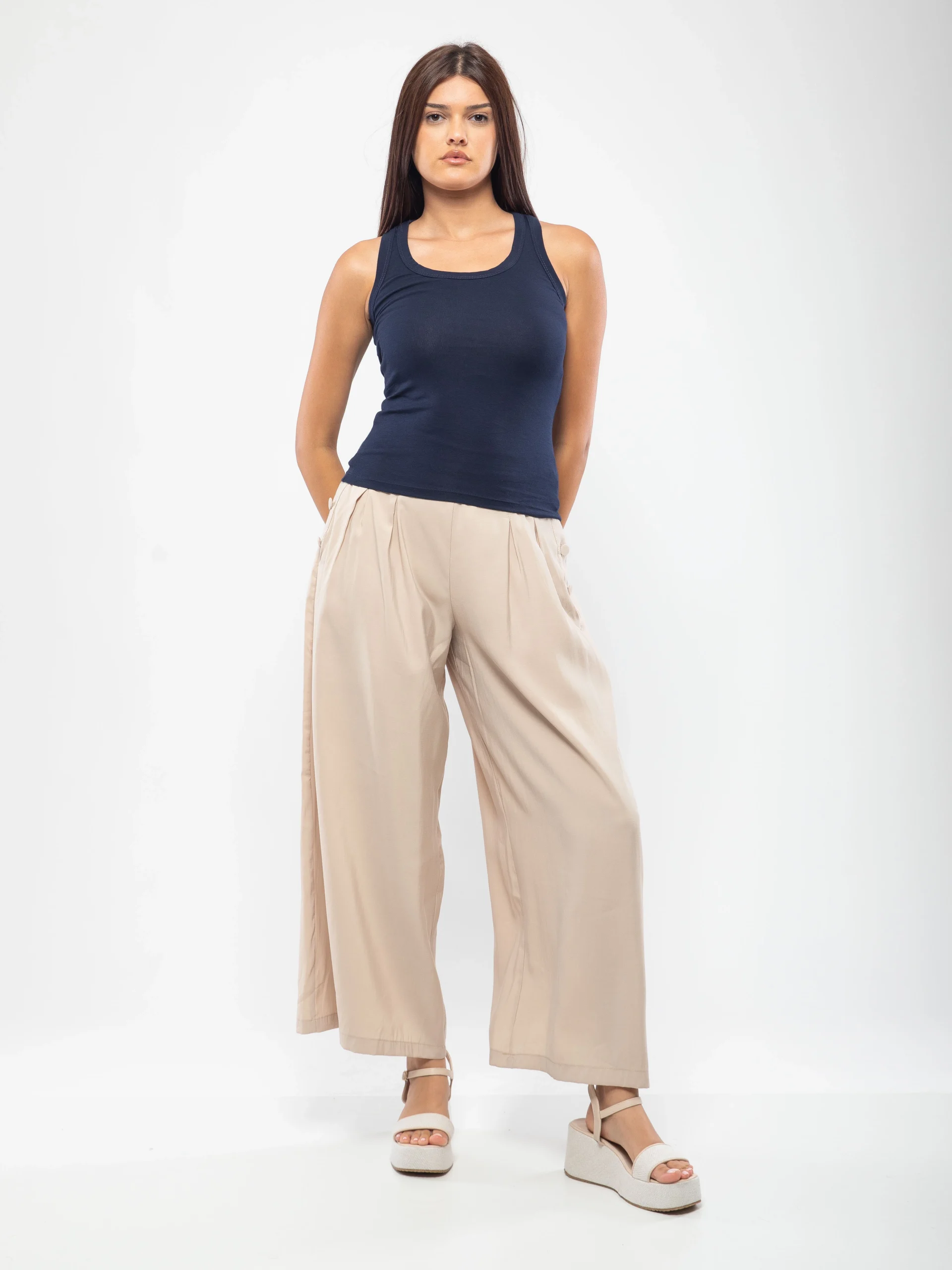 PANTALON LARGE À TAILLE HAUTE