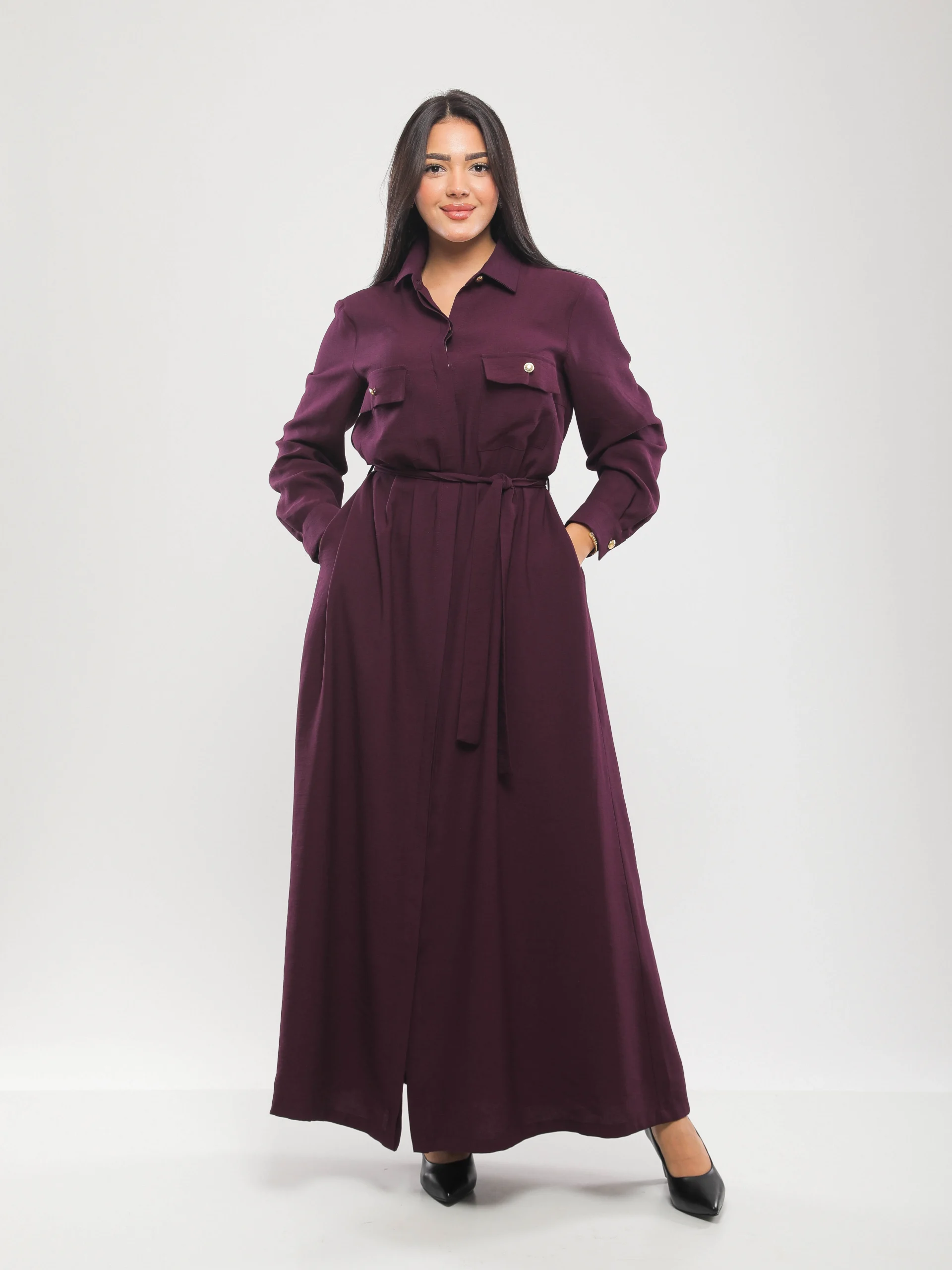 ROBE CHEMISE LONGUE CEINTURÉE