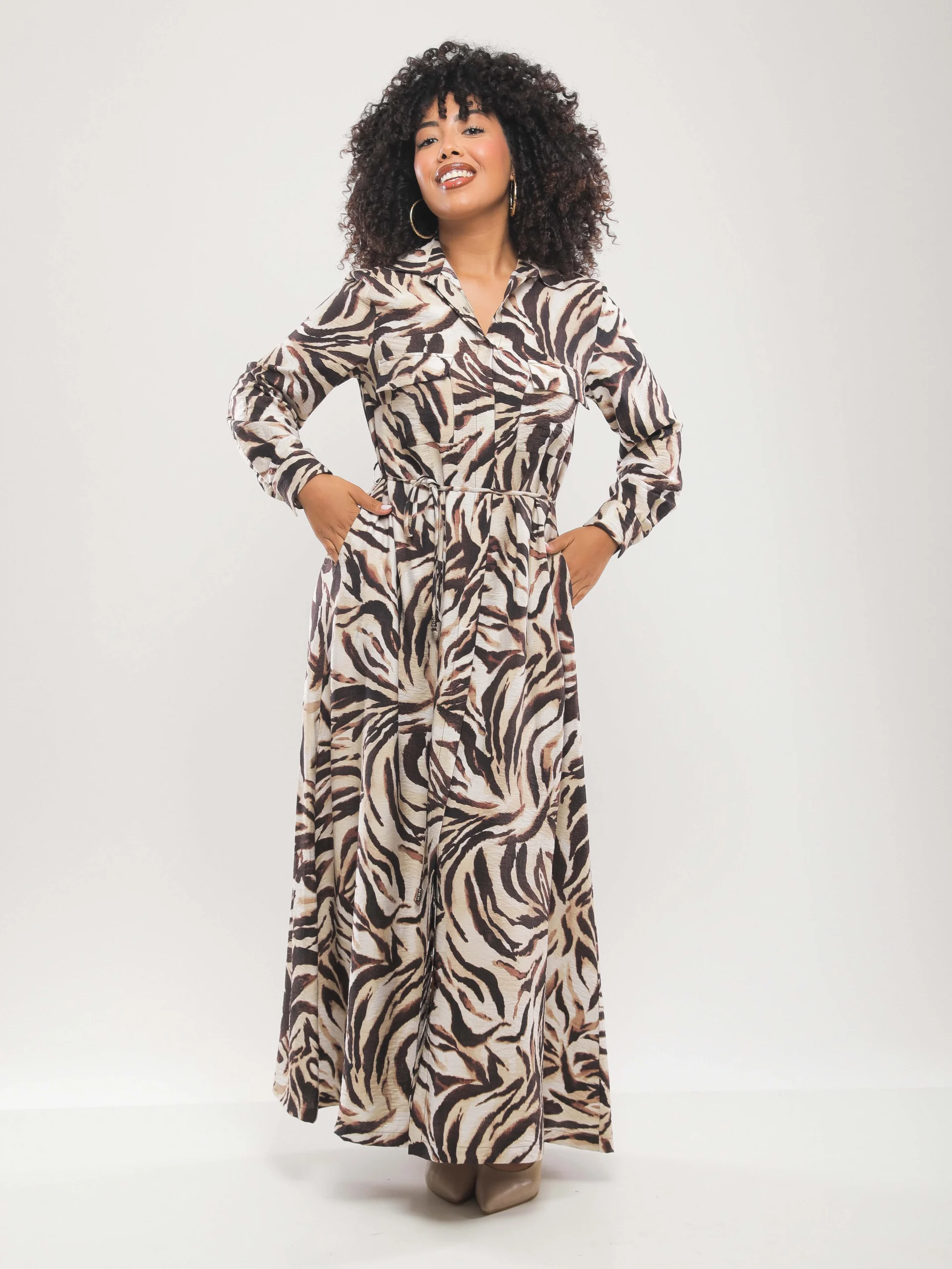 ROBE CHEMISE LONGUE CEINTURÉE