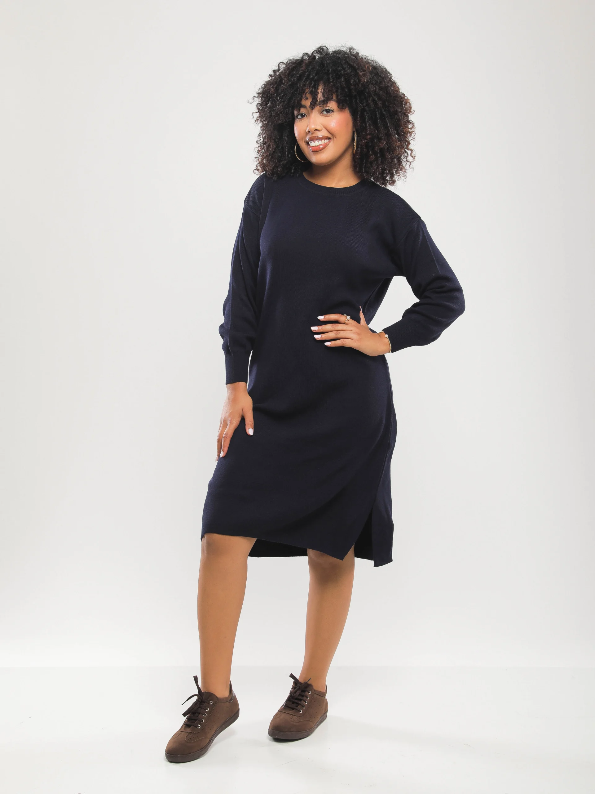 ROBE-PULL LONG EN MAILLE FINE À COL ROND