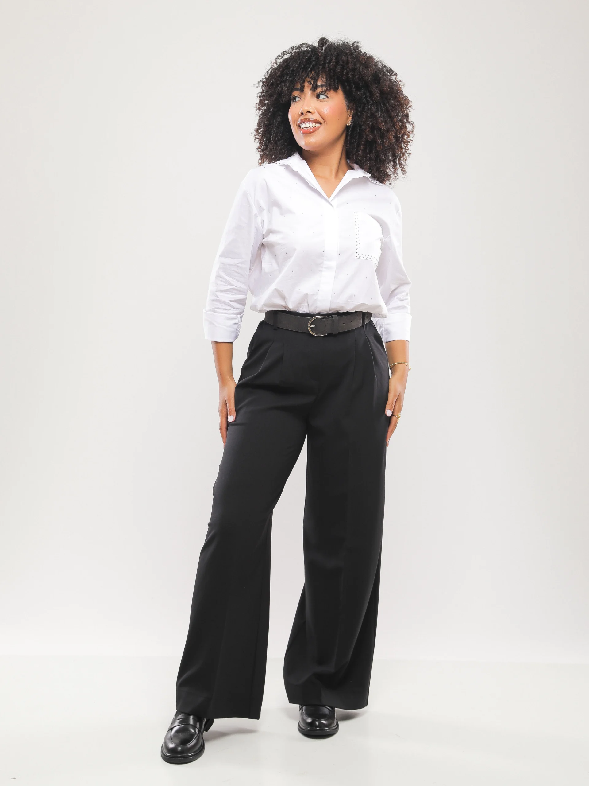 PANTALON LARGE À TAILLE HAUTE AVEC PINCES