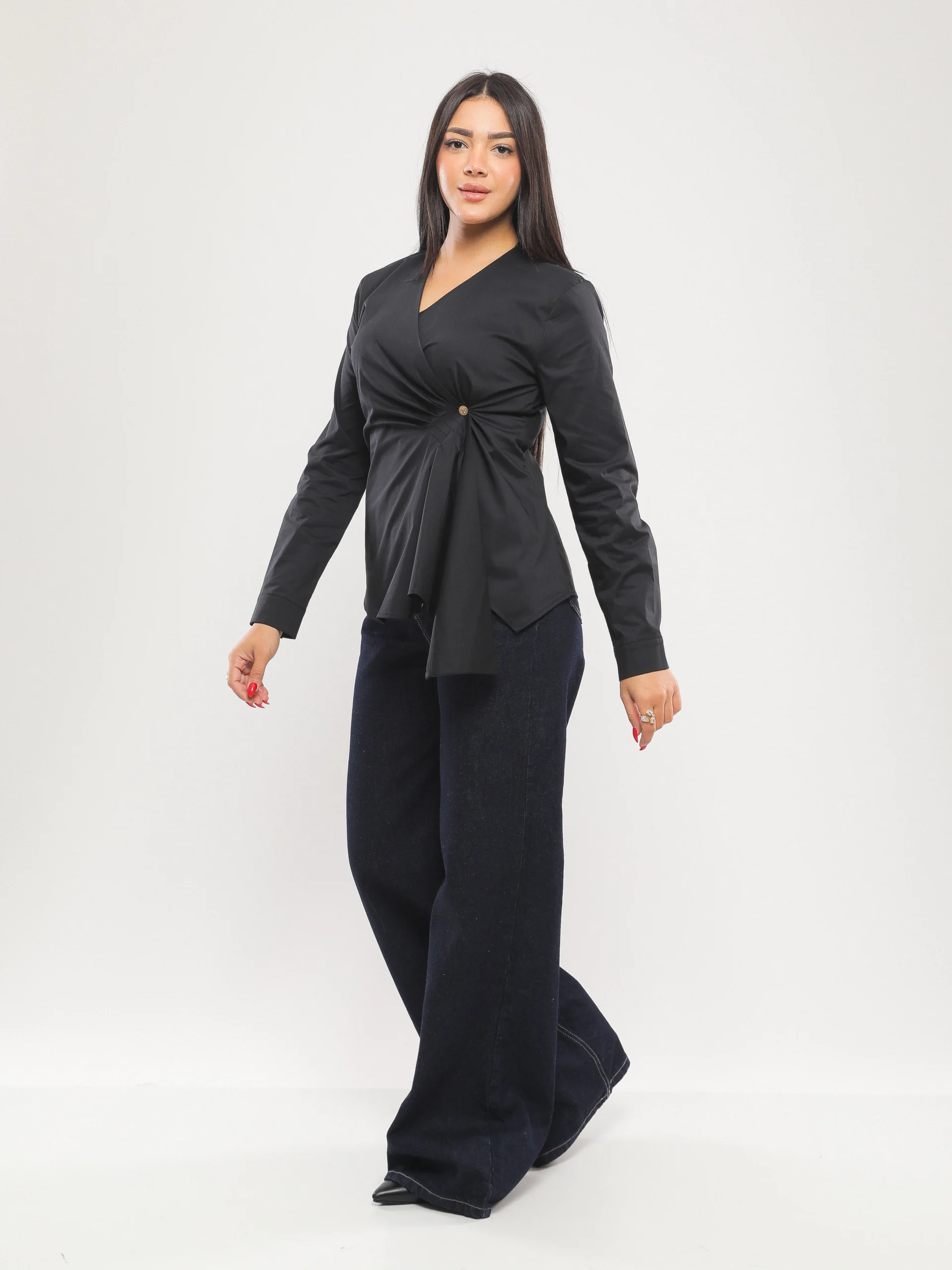 PANTALON EN DENIM WIDE LEG À TAILLE HAUTE