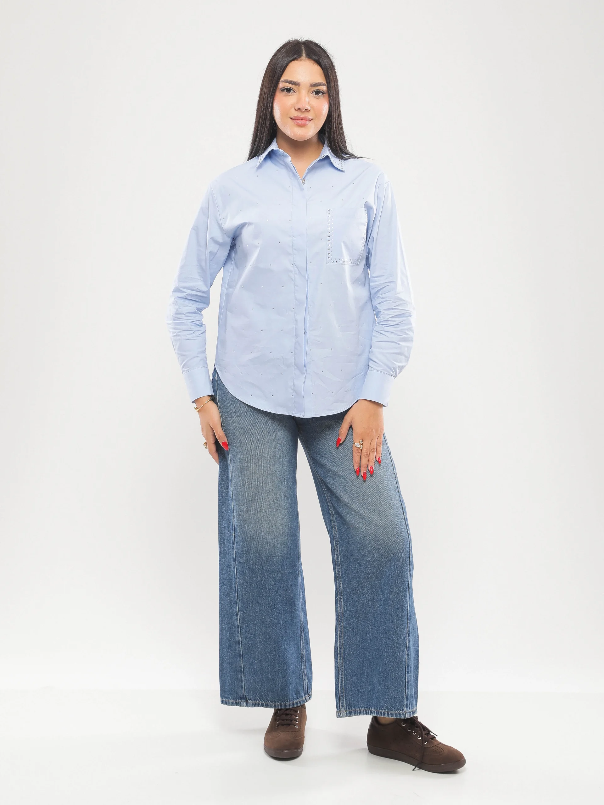 CHEMISE EN POPELINE À DÉTAILS CRISTAUX