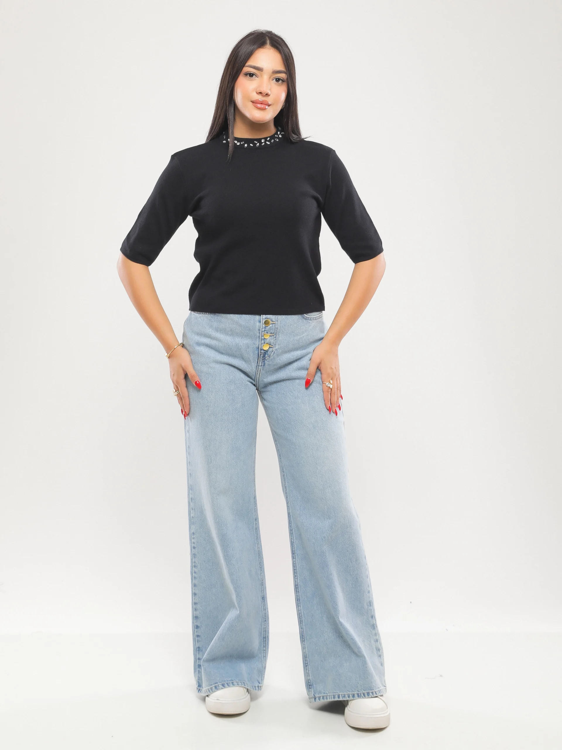 PULL EN MAILLE À COL MONTANT ET STRASS