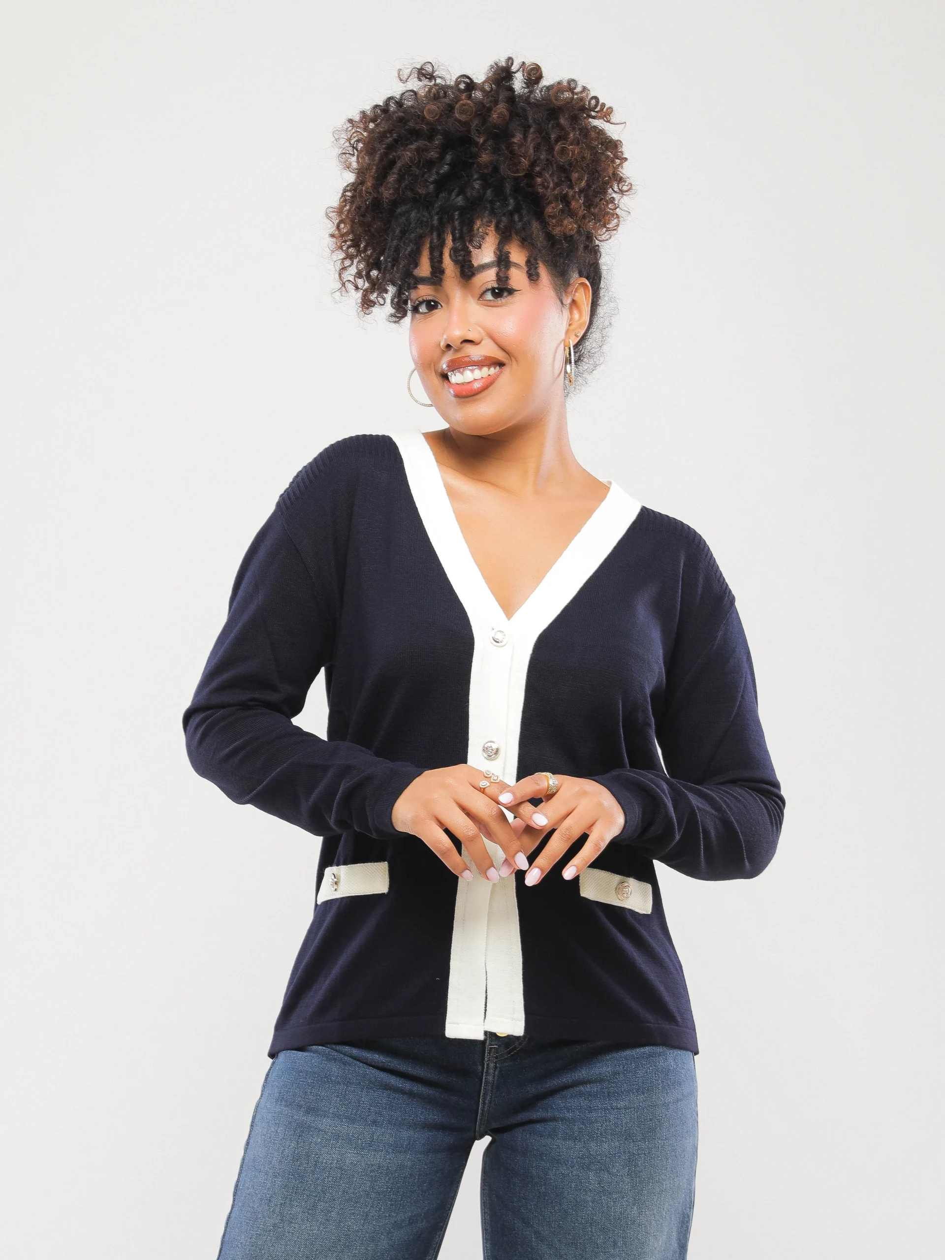 GILET GARDIGAN EN MAILLE CONTRASTÉE