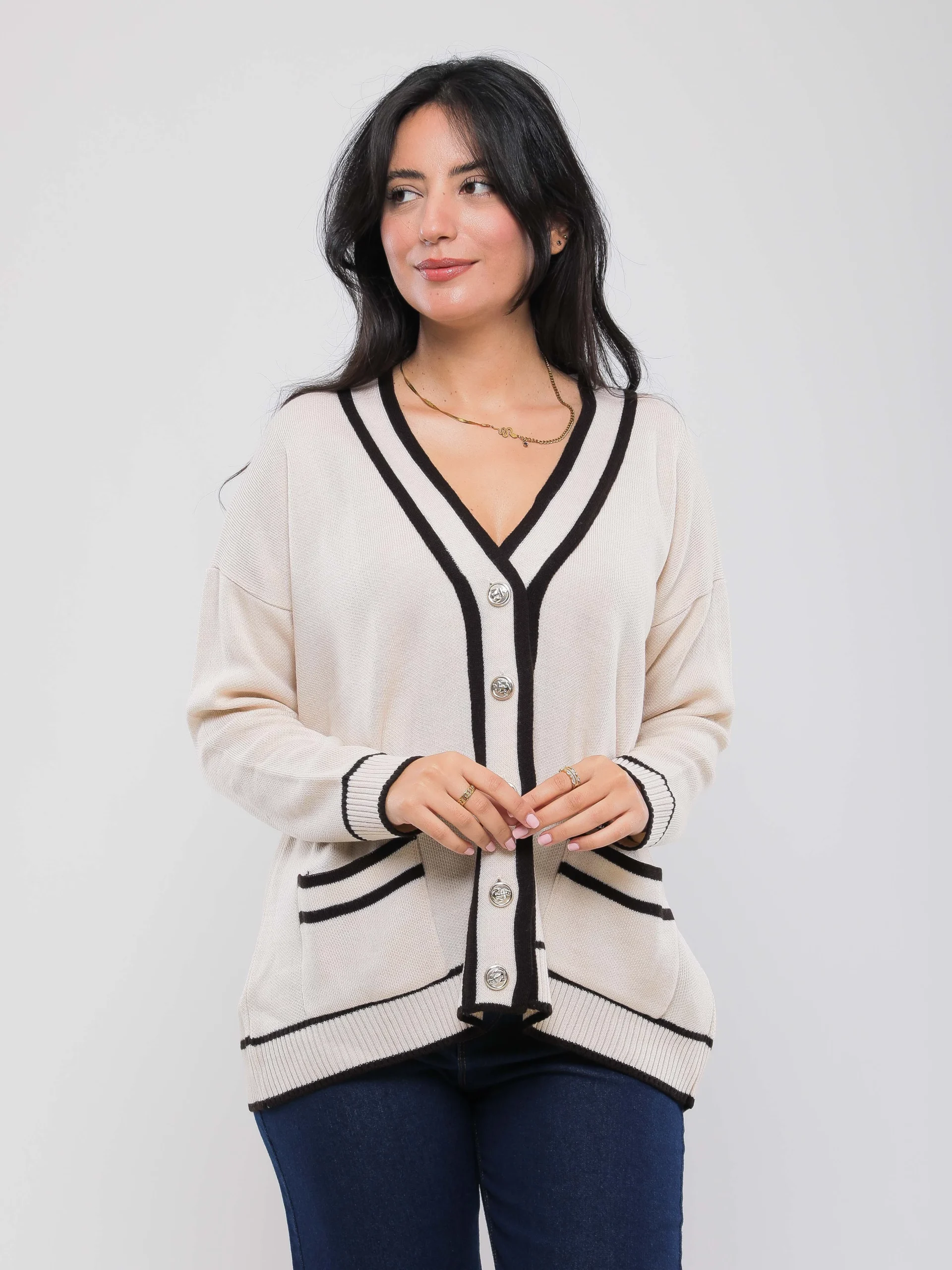 GILET EN MAILLE À BORDURES CONTRASTANTES